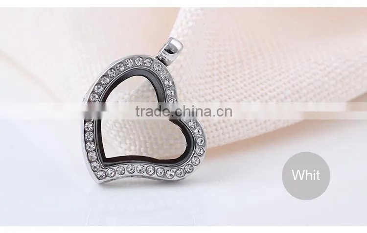 Crystal Rhinestone Heart Shaped Floating Charm Locket Pendant without Chain