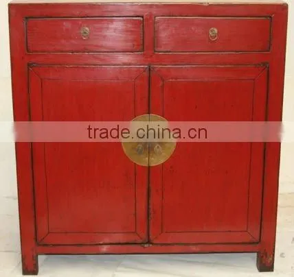 Chinese antique furniture red shanxi pine wood two drawer two door cabinet
