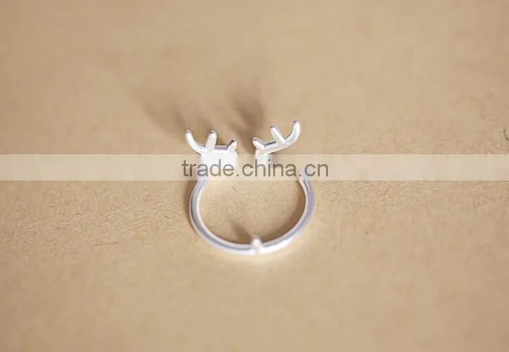 2015 tiny delicate adjustable 925 Sterling Silver deer antler ring