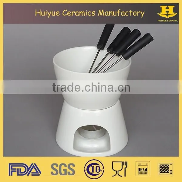 ceramic cheese fondue set with bamboo base, cheese set for 4 people
