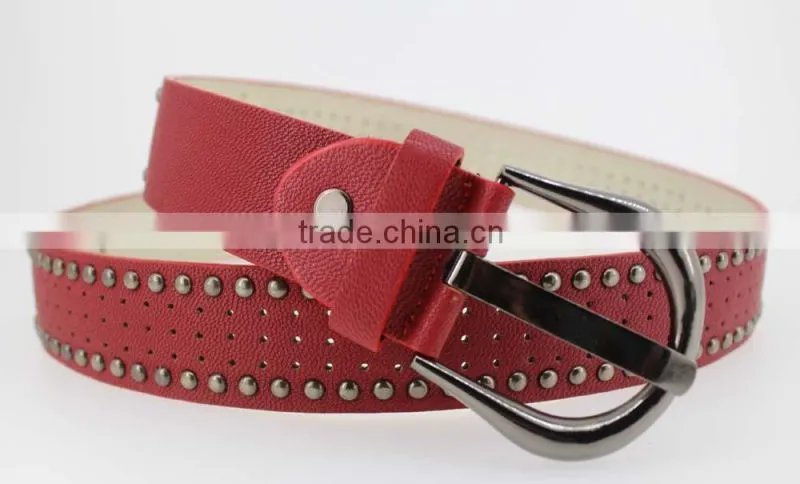 Women's porpular studded 35Mm PU leather belt with hematite buckle