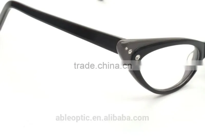 UNIQUE fox eye shape fashion design student acetate hand made spectacles optical frames eyewear eyeglasses with diamond