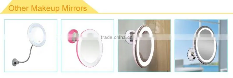 Bathroom makeup mirror with led light and suction cup