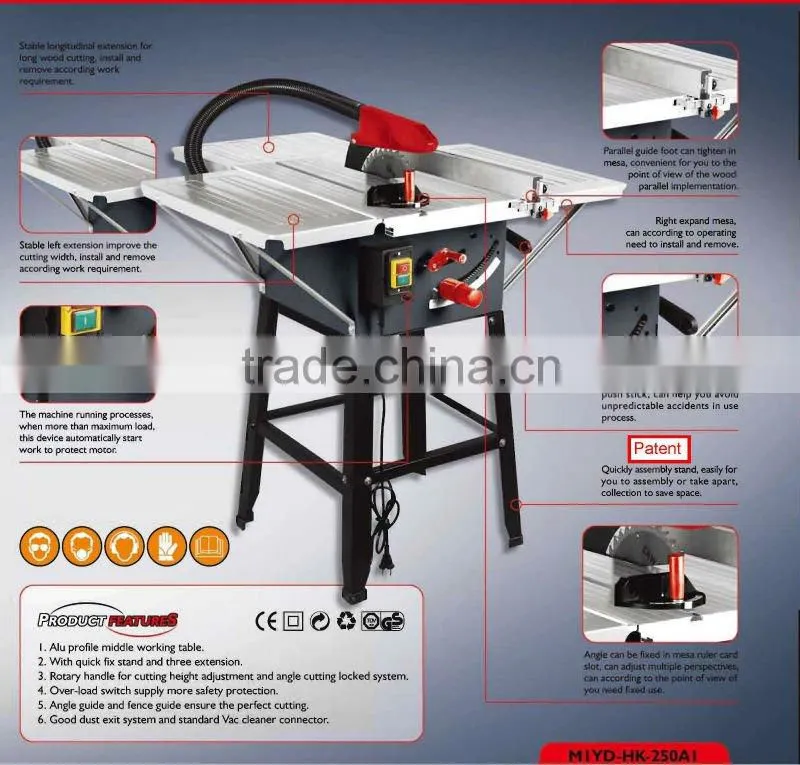 10" Woodworking Machinery Table Saw with 3 steel extension table