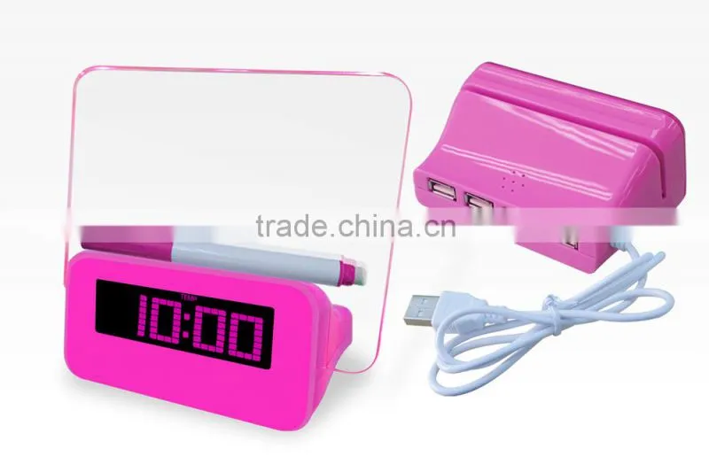 Multi function digital alarm clock with board for leaving a message