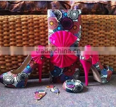 2015 china wholesale Hot selling ankara wax high heel shoes /party shoes /wax shoes and bags