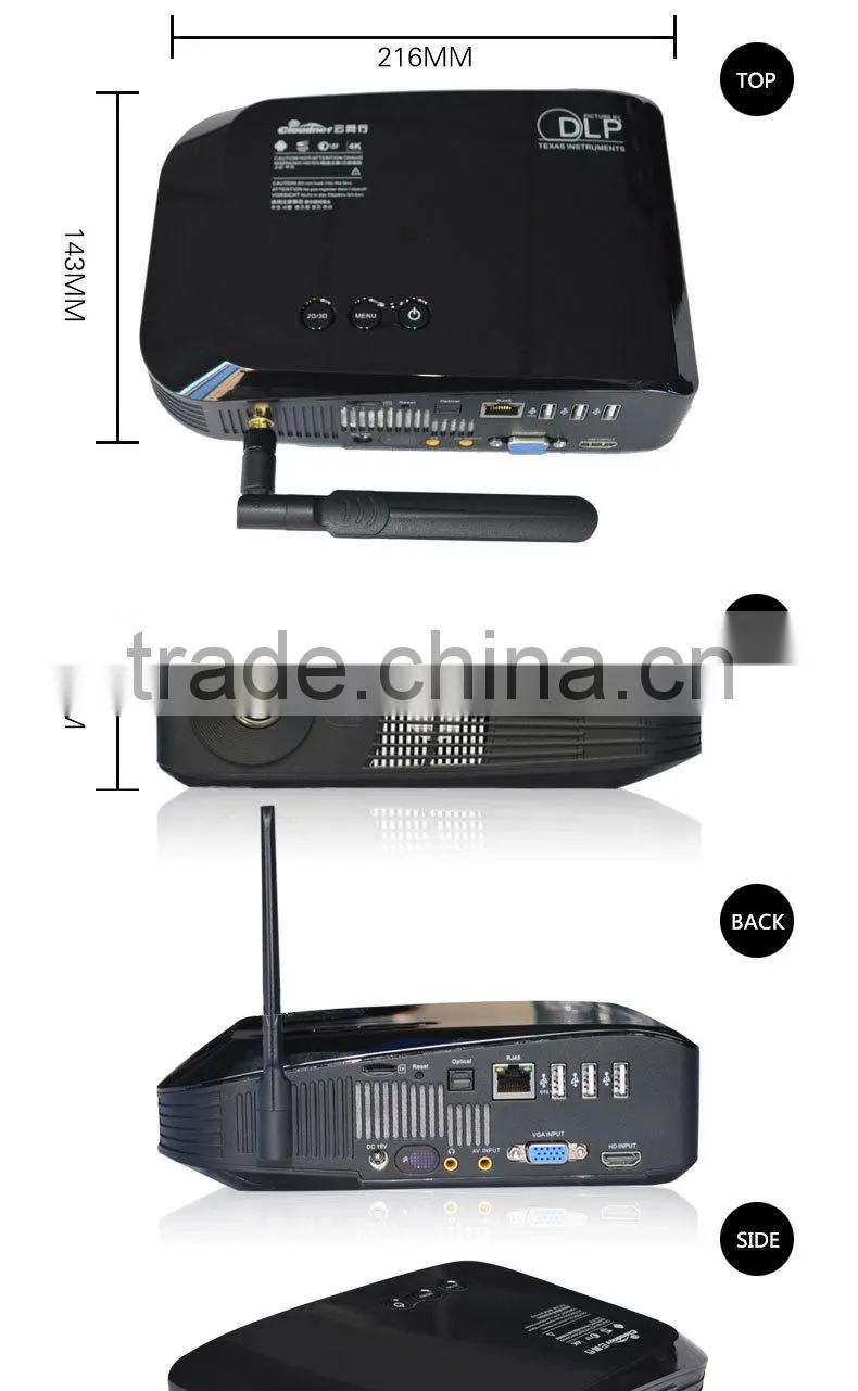 2016 Cloudnetgo New holographic projector christmas outdoor 3D blu ray projector wifi projector RK3288 4K led projector