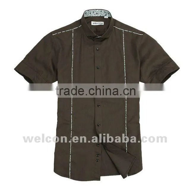 Latest European style popular casual black new stylish men's short sleeve cotton shirt