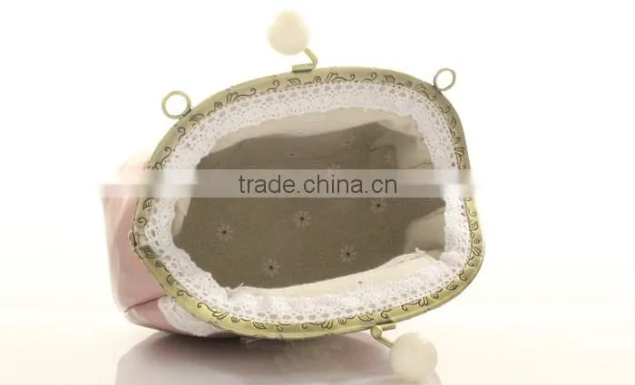 Mini metal openning bag lace decoration pink leather promotional bag