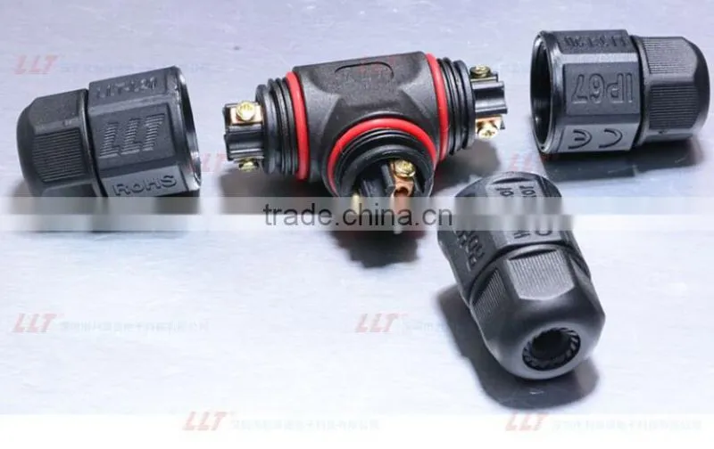 2 pin 3 pin IP67 solderless screw terminal waterproof T connector