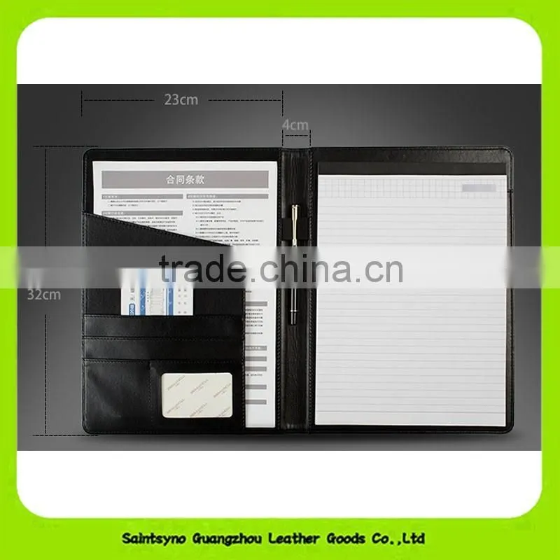 high quality eco friendly hard cover leather a4 conference folder black