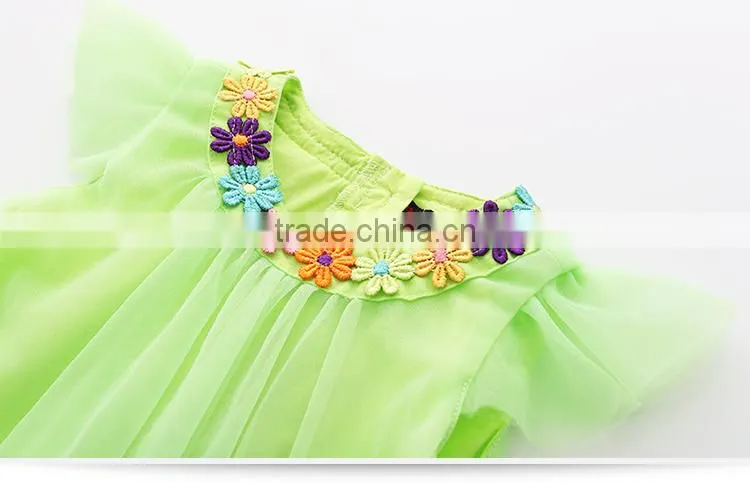A little princess sleeve embroidered collar chiffon cotton vest dress