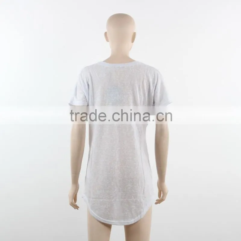 F5W13021 New Fashion Beads Embroidered Women White Long Sleeve T Shirts
