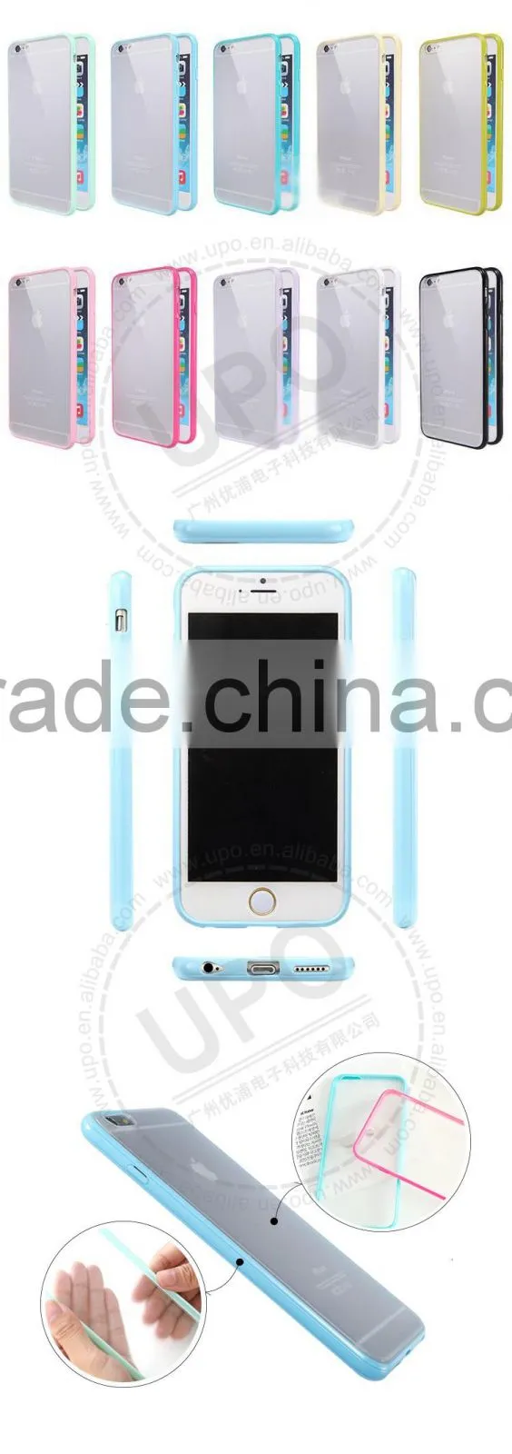 Flexible Soft gel tpu bumper and slim transparent hard PC plastic back clear case cover for iPhone 6 6s