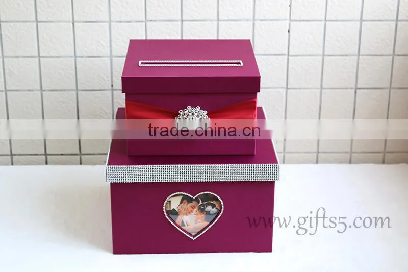 Personalised purple wedding box wedding card box with photo frame