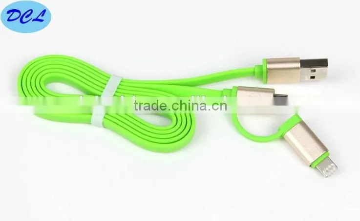 Two-in-one usb cable male to micro 5pin to I5/I6 with aluminum shell