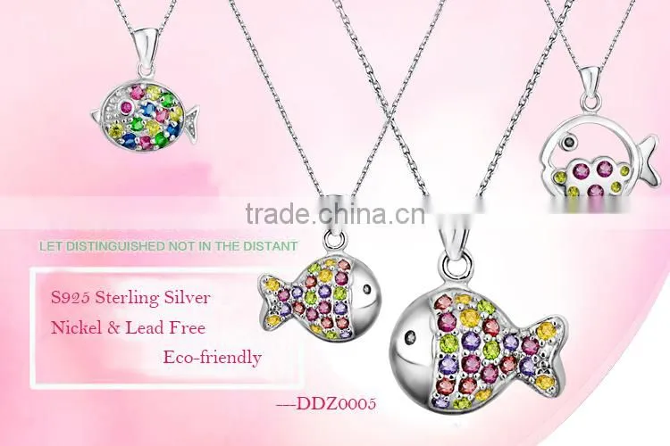 Hot Sale Popular Fish Jewelry With Colorful Gemstones Necklace Pendants