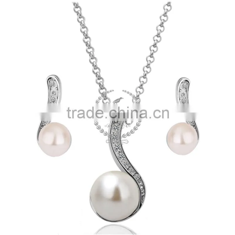 18KRG platinum plated white pearl pendant charm DIY supplies earrings and necklace jewelry set PS033