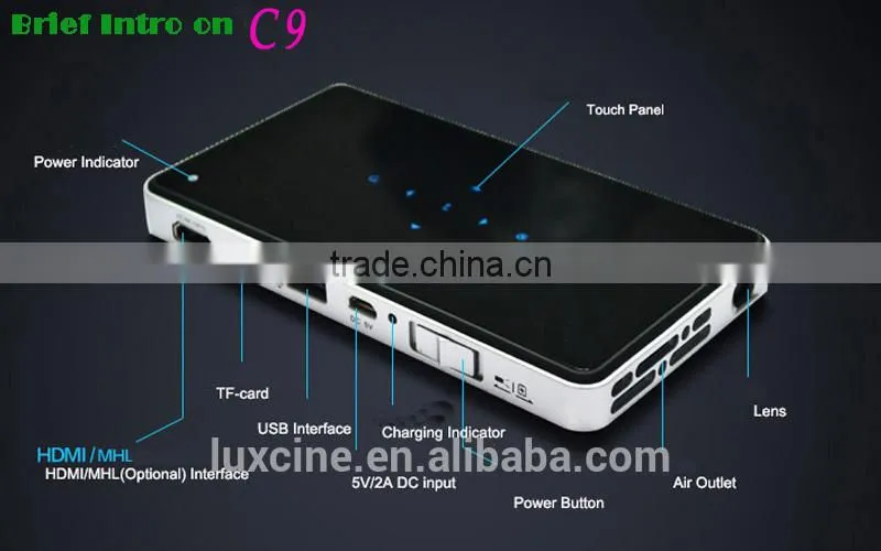 The Best Selling Mini Projector / Beam Projector for Smart Phone / Mini LED Video Projector C9 With 5000mAh Built-in Battery