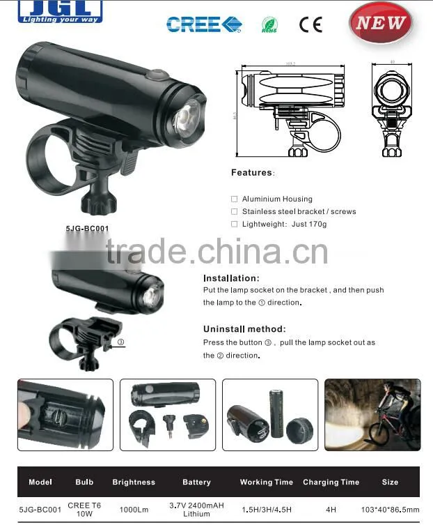 New Bicycle Light 3 Watt 1000 Lumens CREE T6 LED Bike Light Lamp Front Torch Waterproof lamp + Torch Holder
