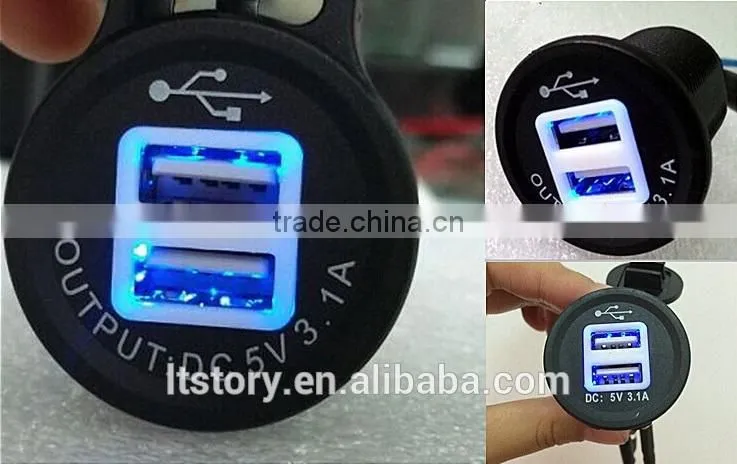 Round Waterproof DC Car Marine USB charger Socket with Plug