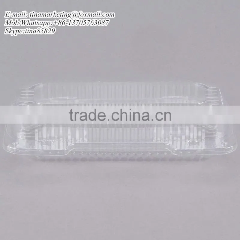 Duralock Clear Hinged Plastic Small Oblong Container, Clamshell Clear Take Out Food Box For Hotdog