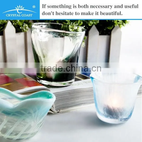 blue green cheap glass cone candle holder for tealight