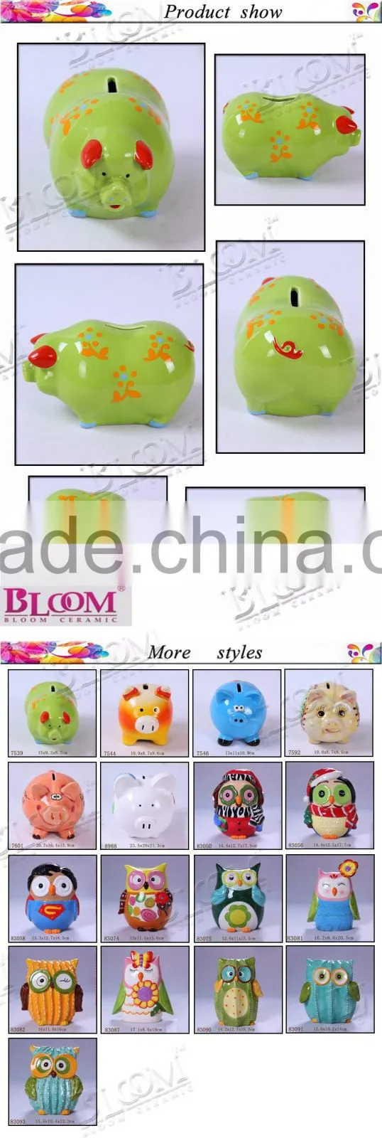handmade craft green pig shape ceramic piggy bank
