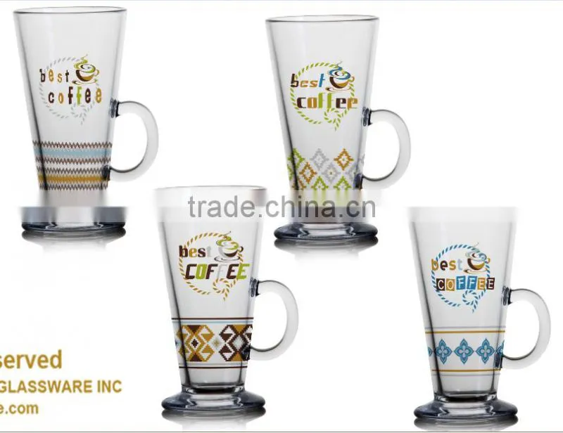 6oz 8oz 10oz 12oz Caffe Latte Espresso Cappuccino color printing coffee mug drinking glass mug with han