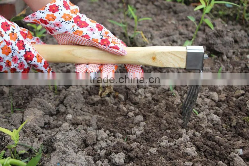 high quality 3 prong garden hoe with wooden handle