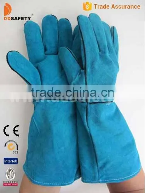 Blue Cow Split Full Palm And Lining Two Piece Back Welding Gloves