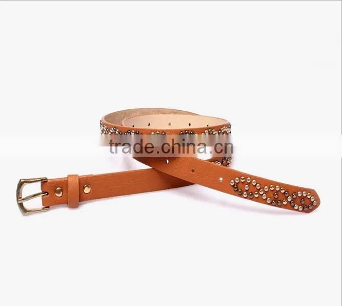 Fashion spikes decorated pin buckle sex girl thin PU waist belt