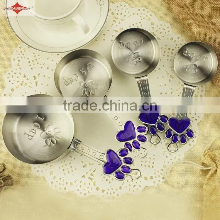 ZY-L1022 4pcs stainless steel measuring cup set with lovely doggy footprints handle