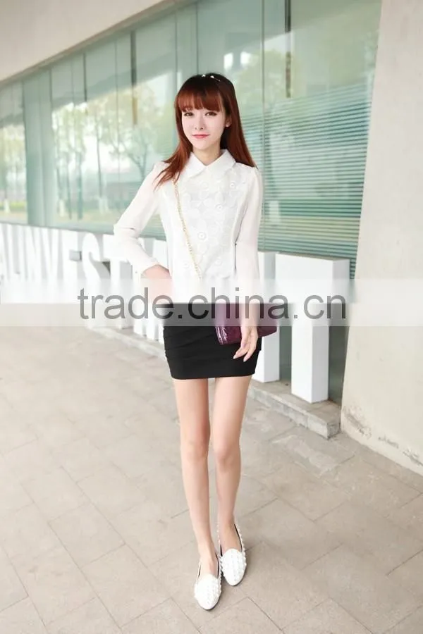 New 2015 Casual Chiffon White Lace Blouse Women Shirts Blouses plus size XXXL Women Clothing Embroidery Blusas Femininas Tops