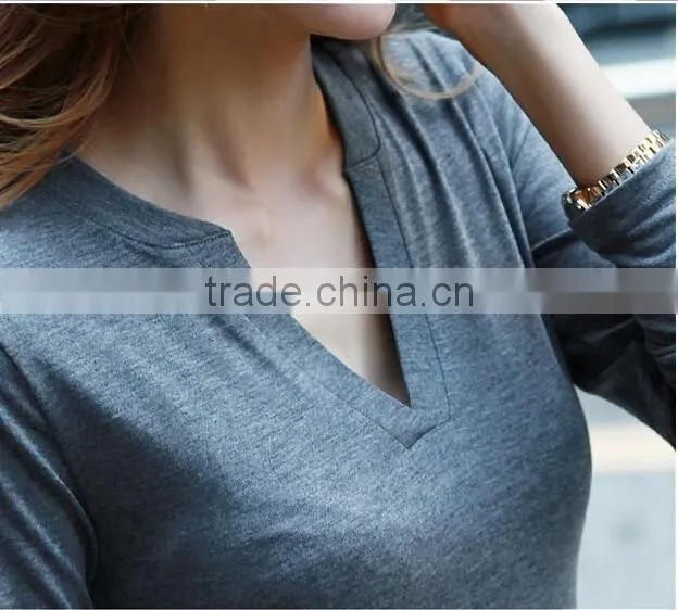 FASHION WOMEN V NECK CASUAL LONG SLEEVE T SHIRT TOPS