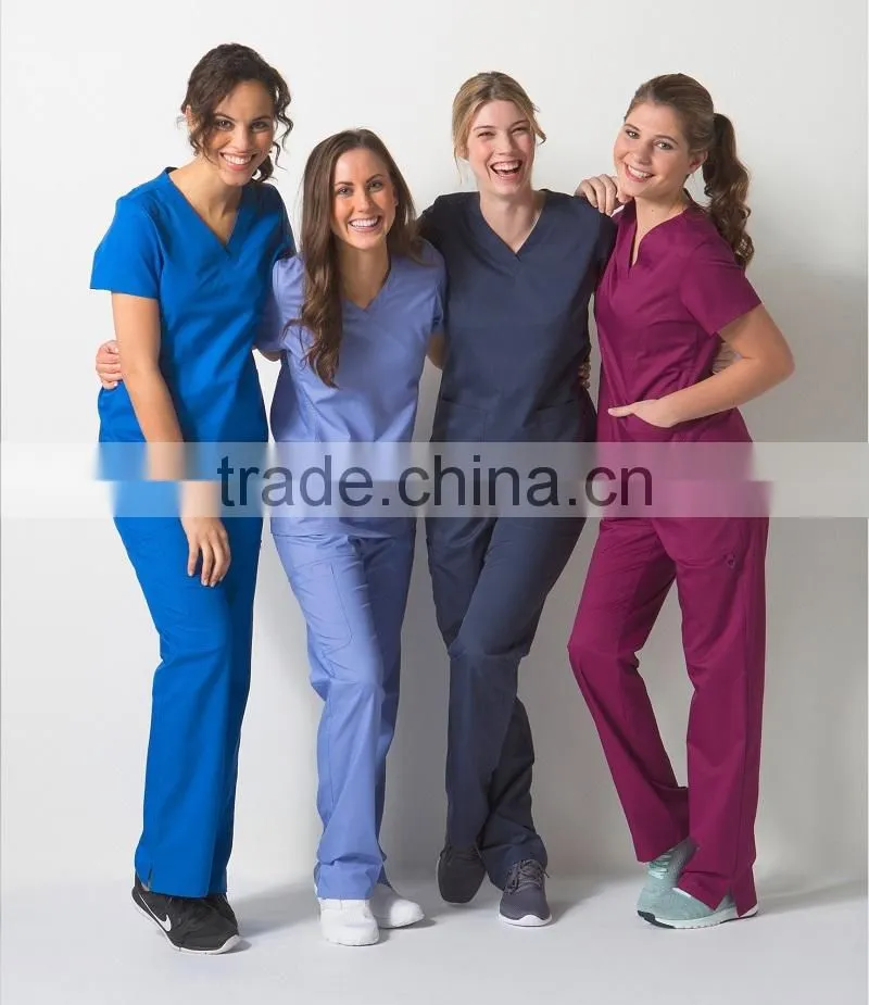 Custom V neck hospital uniform fitted clinical medical scrubs uniforms