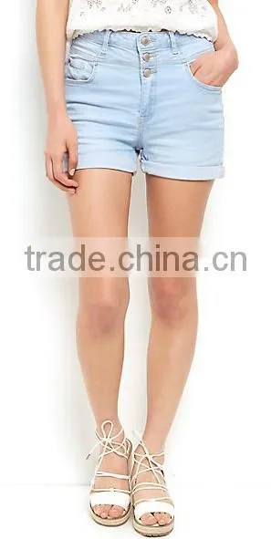 Light Blue High Waisted Turn Up Denim Shorts