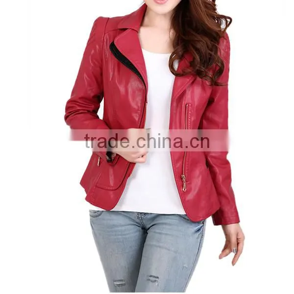 Newest styles hot sell long sleeve PU fancy/beautiful front zipper design 2014 new jacket