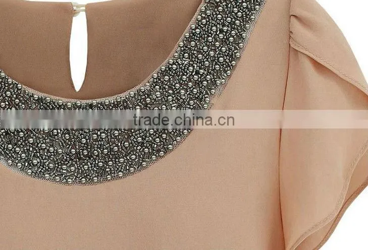ladies western style 50% cotton 50% polyester t-shirts with beadings