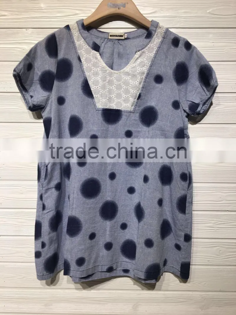 GZY stock short sleeve goog quality cotton blouse neck design