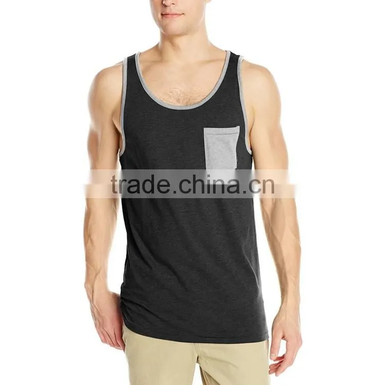Wholesale 100% Cotton Mens Tank Top With Pocket Bulk Fashion Design Stringer Tank Top Custom