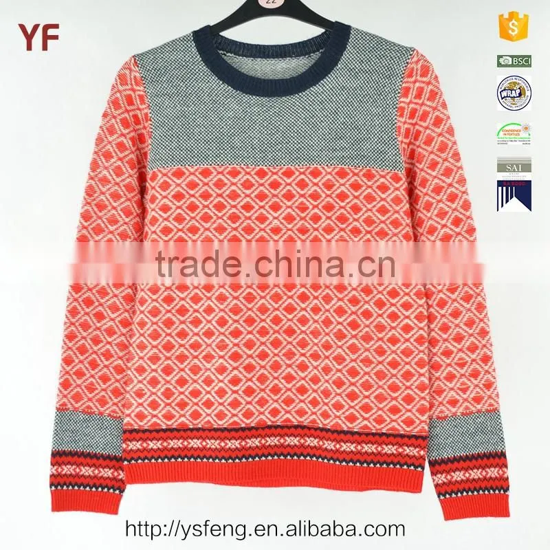 Red Gray Color White Spot Blended Wool Round Neck Knitted Sweater