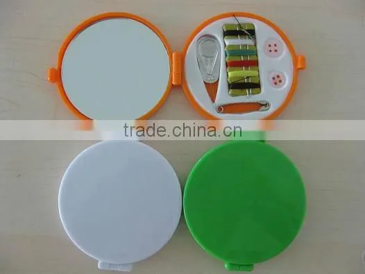 Round Sewing Kit with Mirror/Mini sewing kit/Travel sewing kit with mirror/Small sewing kit