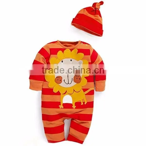 2pcs autumn cartoon animal pattern long sleeve baby romper with hat