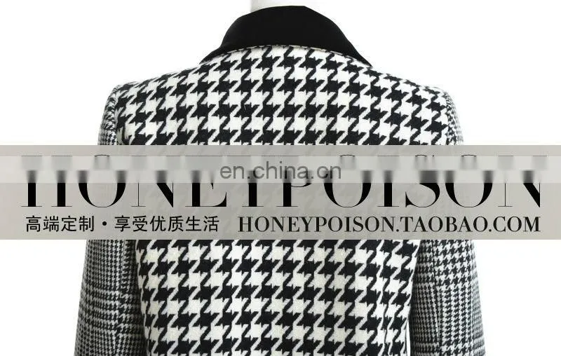 2014 best selling houndstooth velour woollen coat
