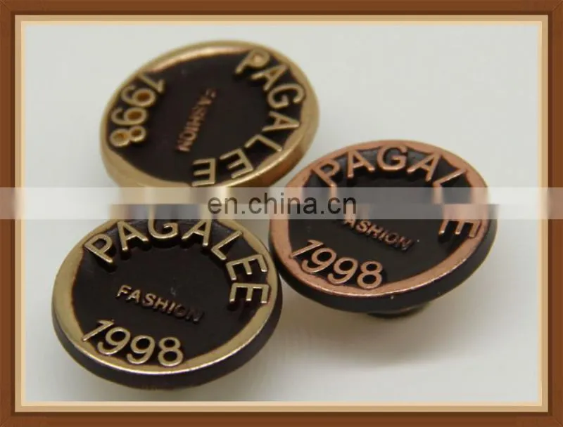 whole sales fancy custom metal embossed logo button for jeans