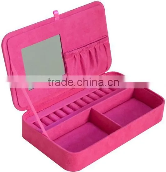High quality Plush Fabric Jewelry Box,suede leather travel jewelry case,velvet jewelry storage box