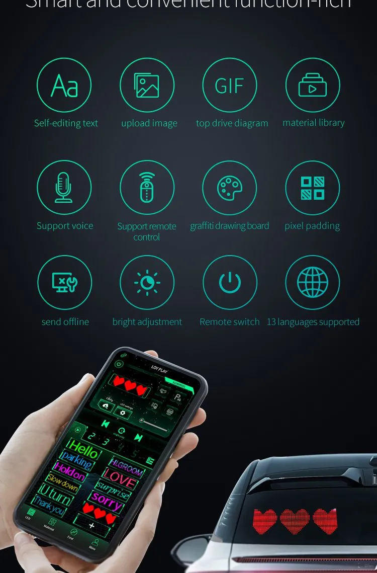 USB Scrolling Message IP65 LED Matrix Panel Light Digital Display Advertising Screen App-Controlled LED Car Sign Board