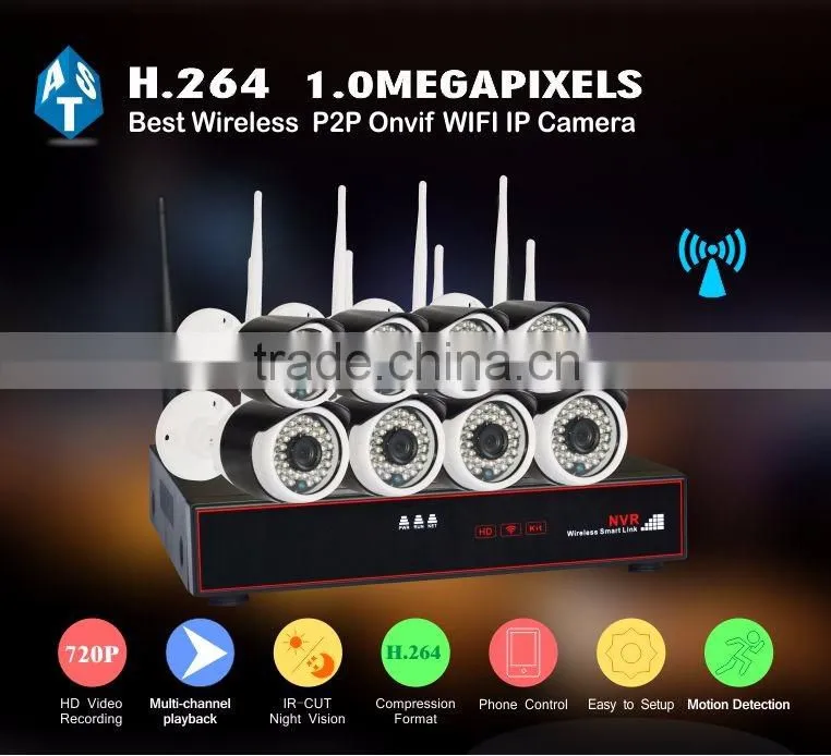 8ch Low Illumination 720P Mini Wifi 1080P Video HD-IP Kit CCTV Camera