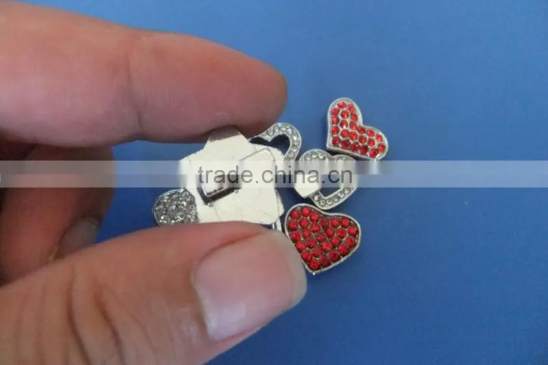Compet Produce 10 mm Rhinestone Heart Slide Charms with Zinc Alloy Material